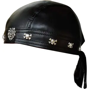 Faux Leather Biker Skull Cap  Bandana  Wrap Du Doo Do Rag Black Hat