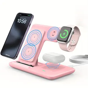 3-in-1 Fast Charging Station| Folding Wireless Charger Stand for iPhone 17/16/15/14/13/12/11/Pro/Max/Mini/8/Plus/X/XR/XS/X/SE, IWatch Ultra/Ultra2/10/9/8/7/6/5/4/3/