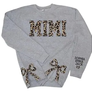Personalized Gigi Side Bow Sweatshirt, Custom Names And Nickname Side Bow, Gift For Christmas Long-Sleeve, Side Slit Sweater Embroidery Casual Cotton
