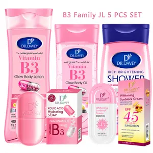 5pcs DR.DAVEY Vitamin B3 Body Oil+Body Lotion+Shower Oil+Soap+Sunblock Cream Skin care set for cleaning moisturizing and hydrating men and women suitable for all seasons portable for travel for Body, Face, Hand,Foot, Lip, Eye