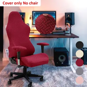 4pc Knitted Jacquard Fabric Gaming Chair Covers, Ergonomic Office Chair Seat Protectors, Zipper Closure, Stretchy Washable, Ideal Gift for Gamers