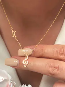 1Pcs Initial Music Note Pendant Necklace For Women Fashion Classic Golden Stainless Steel Chain Necklace For Women