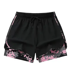 New women’s 2-in-1 casual running shorts with camouflage lining, fitness training shorts with pockets