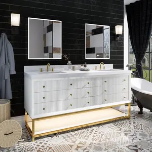 Brillare-W 72" Bathroom Vanity Large with Sink, Cultured Marble Top, White, Solid Oak Build, Soft-Close, 8 in Faucet Holes