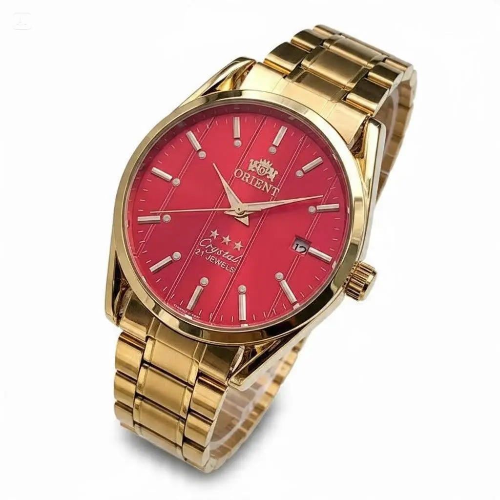 Orient 3 Star Crystal Men’s Automatic Watch, 21 Jewels Japanese Mechanical Movement, Luminous Markers, Date Display, Gold-Tone Stainless Steel Bracelet, Multi-Color Dial Options, Classic Business Dress Wristwatch, Gift For Watch Collectors Daily Formal