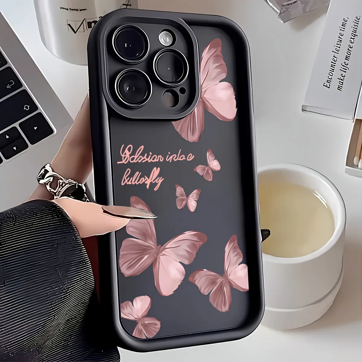 Black Pink Butterfly Phone Case, Coquette  Shockproof Cover for iPhone 17/16/15/14/13 Pro Max Plus, Girly Protective Case y2k aesthetic phone case : 1pc
