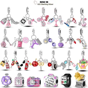 Daily Articles 925 Sterling Silver Barbie Pink Perfume Charms Dumbbell Smart Watch Beads Fit Original Bracelets DIY Jewelry Gift
