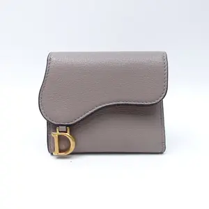 Pre-owned Dior Leather Small Leather Goods Saddle Grey Wallet T10403647