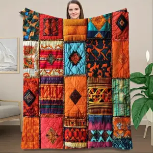 Vibrant Bohemian Patchwork Blanket, Colorful Ethnic Style Throw for Home Decor, Sofa Bed Office Car Camping Travel Gift
