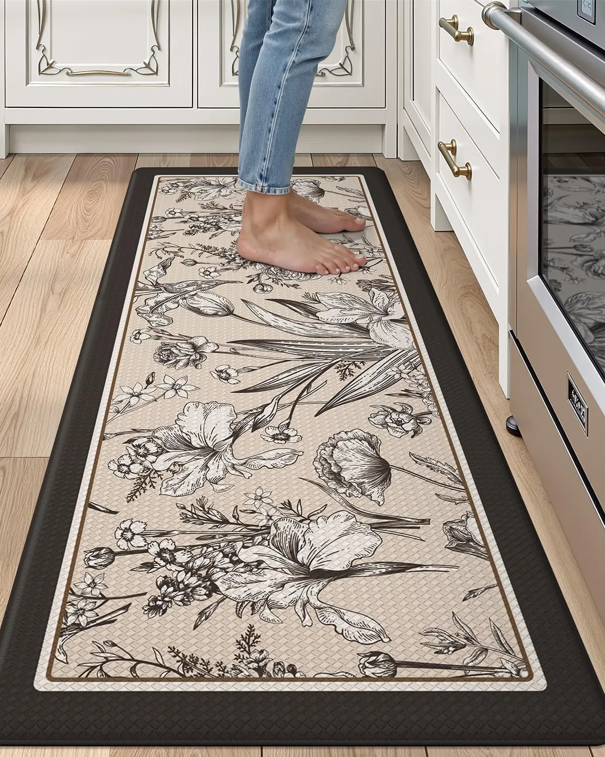 LUMI Anti Fatigue Kitchen Cushioned Mat for Floor, Padded Waterproof Runner for Standing, Stain Resistant Comfort Rugs for Home, Sink, Laundry Floral Area Rug