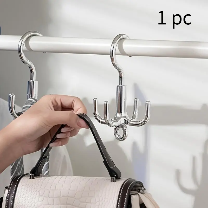 Contemporary Metal Coat Hooks - 1 Pack Easy Install Wall Mounted 4-Claw Rotatable Hook, Multi-Purpose Bag Storage for Home and Dorm