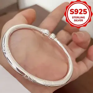 S925 Sterling Silvery Bracelet with Floral and Star Motifs - Adjustable, Hypoallergenic, Durable, Ideal for Parties and Gifts, Party Accessory|Floral Motif Bracelet|Adjustable Bracelet