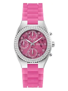 GUESS Female Pink and Silver-Tone Multifunction Watch