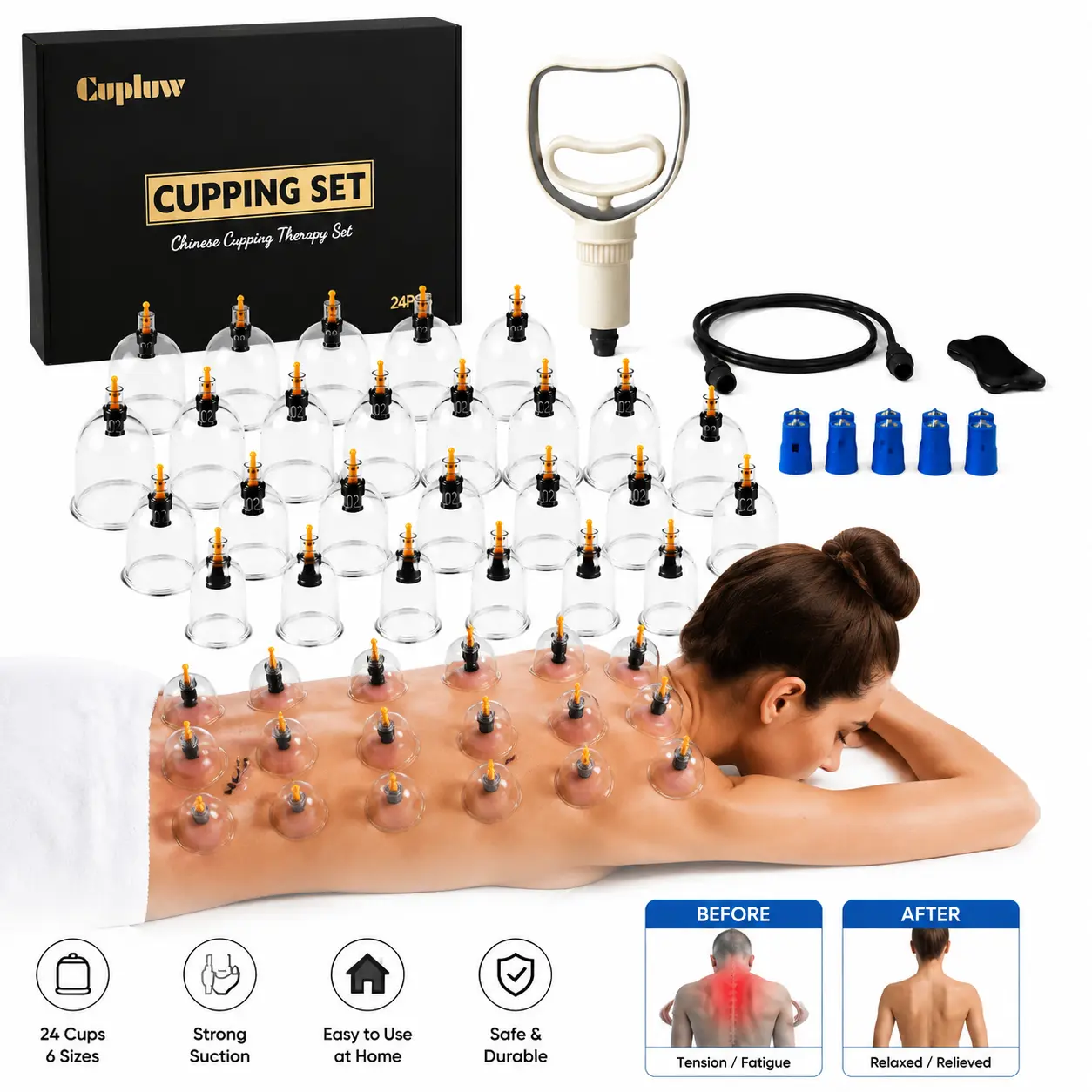 24PCS Cupping Therapy Set, Professional Vacuum Cupping Kit with Pump & Hose, Body Massage Cups for Muscle Recovery, Deep Tissue Massage, Home Spa & Self Care