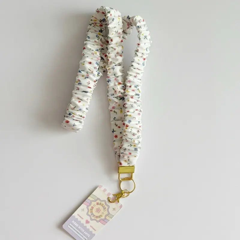 Scrunchie Lanyard Keychain - Badge Holder Lanyard with Colorful Mini Florals