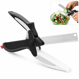 2 in 1 Kitchen Scissors for Food – Stainless Steel Blade & Plastic Cutting Board Scissors with Safety Lock | 9.6" Tomato Knife, Fruit & Vegetable Cutter – Easy-to-Use Kitchen Shears for Meat, Cheese