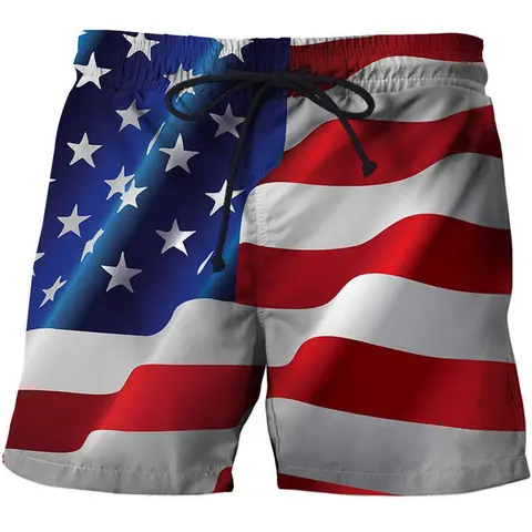 Men's 3D American Flag Text Graphic Swim Trunks - Casual Sports Beach Shorts for US Flag Themed Wear, Text And Flag Graphic Men's Shorts, Us Flag Men's Shorts