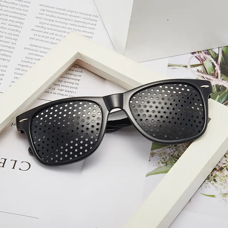 Unisex Pinhole-Style Glasses with Perforated Opaque Panels, Lightweight Fashion Frame for Short Stationary Viewing Unisex Pinhole-Style Glasses with Perforated Opaque Panels, Lightweight Fashion Frame for Short Stationary Viewing