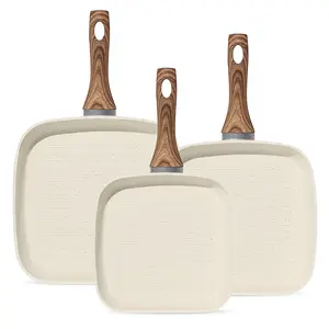 3-Piece Nonstick Grill Pan Set, Removable Handle & Even Heat For All Stovetops, Create Perfect Grill Marks, Easy Clean, PFOA/PFOS-Free