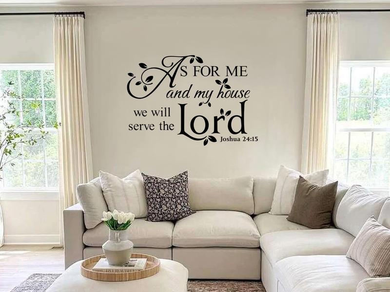 Joshua 24:15 Wall Decal –  As For Me and My House Scripture Vinyl Sticker – Christian Bible Verse Wall Decor – Premium Quality & Damage Free Removal