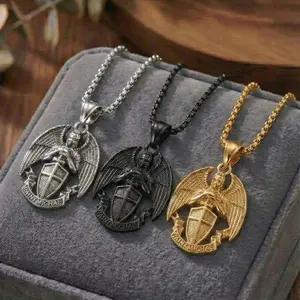 Premium Stainless Steel Saint Michael Pendant Necklace Christianity, Waterproof for Men 24in Chain, Changeable Chain