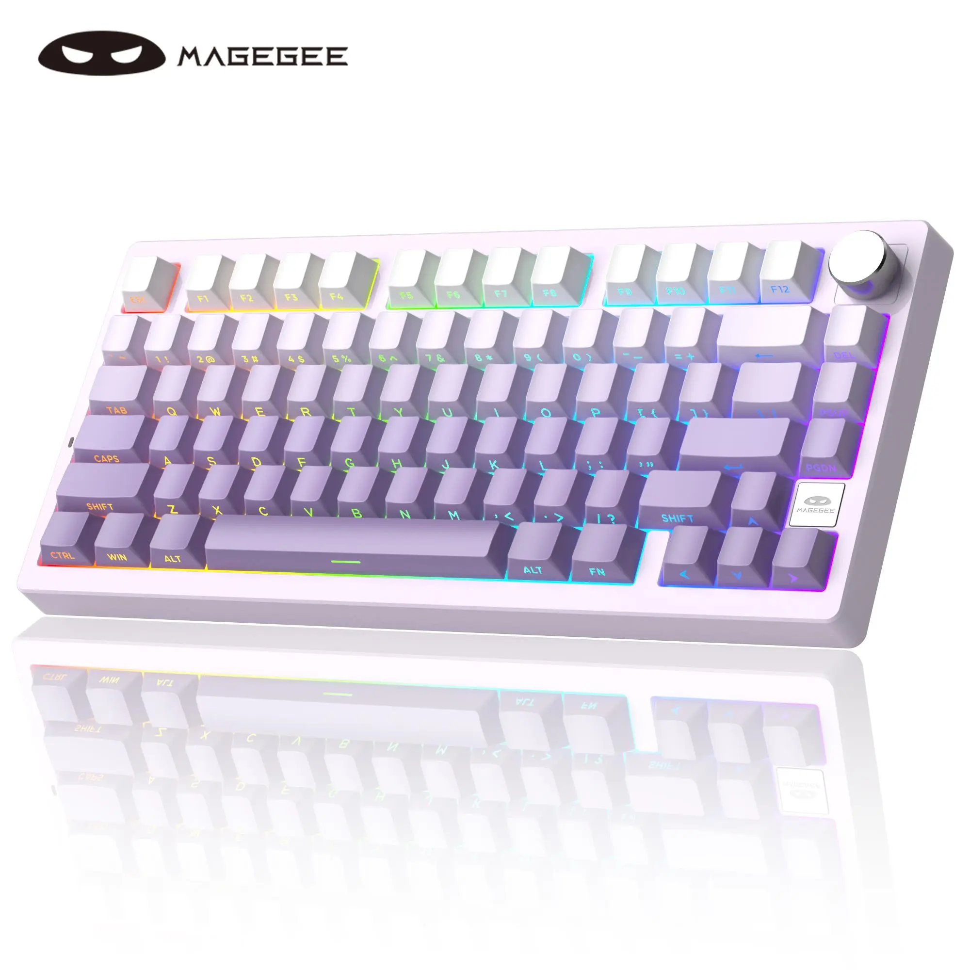 MageGee Light75 Tri-Mode Mechanical Keyboard, Gasket Structure Hot Swappable, 75% Compact 2.4G/USB-C/BT5.0 RGB Backlit Gaming Keyboard for Win/Mac/PC, Side Printed PBT Keycaps, 4000mAh Battery,