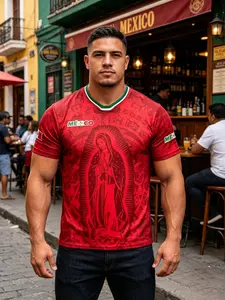 Guadalupe Virgin Soccer Jersey Mexican Religious Football Shirt, Unisex Guadalupe Virgin Team T-Shirt, Casual Fitted Short Sleeve Sports Top, Soccer Uniform