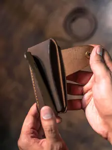 Handmade Leather Wallet, Button Closure Leather Handcrafted Wallet, Men's Leather Card Holder Wallet, Slim Design, Gift For Boyfriend