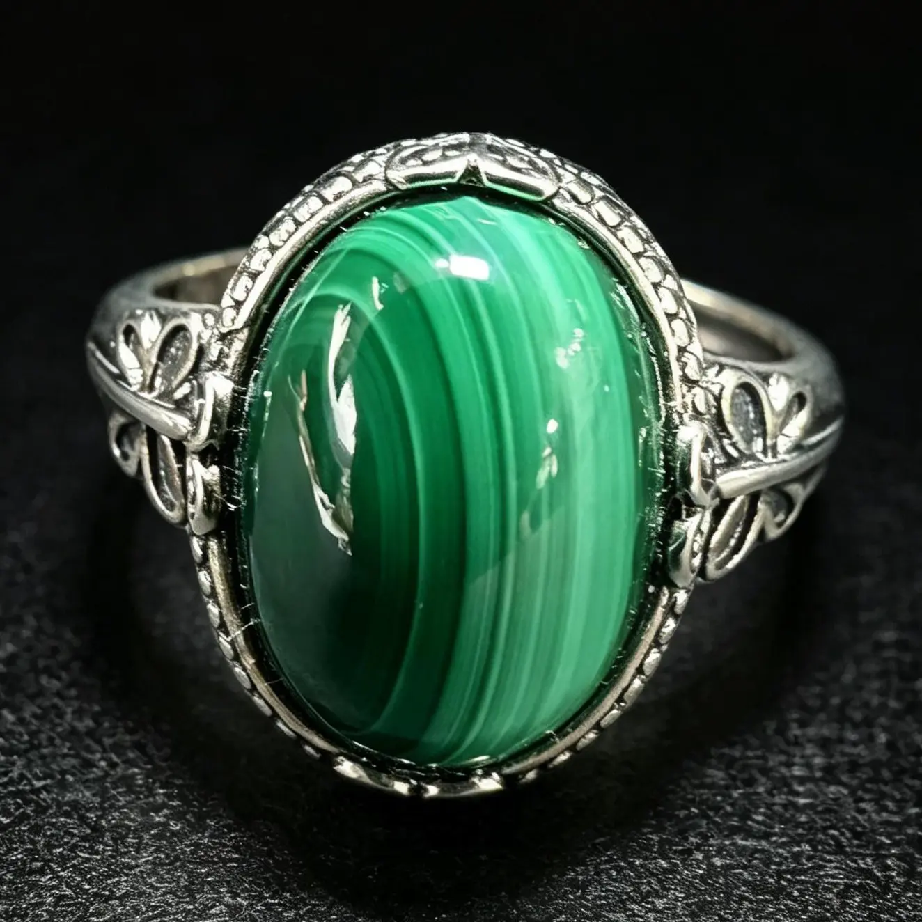 925 Sterling Silver Adjustable Vintage Butterfly Filigree Ring, Elegant Natural Malachite Natural Crystal Ring, Elegant Natural Crystal Rings