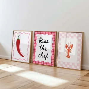 Retro Kitchen Wall Art Set of 3, Chef Prints, Playful Food Poster Trio, Colorful Kids Kitchen Décor