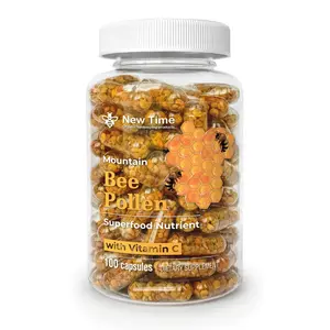 Bee Pollen with Vitamin C, 100 Capsules, Organic Dietary Supplement, Fermented Multivitamin Probiotic Superfood Vital Proteins Immune Support & Energy