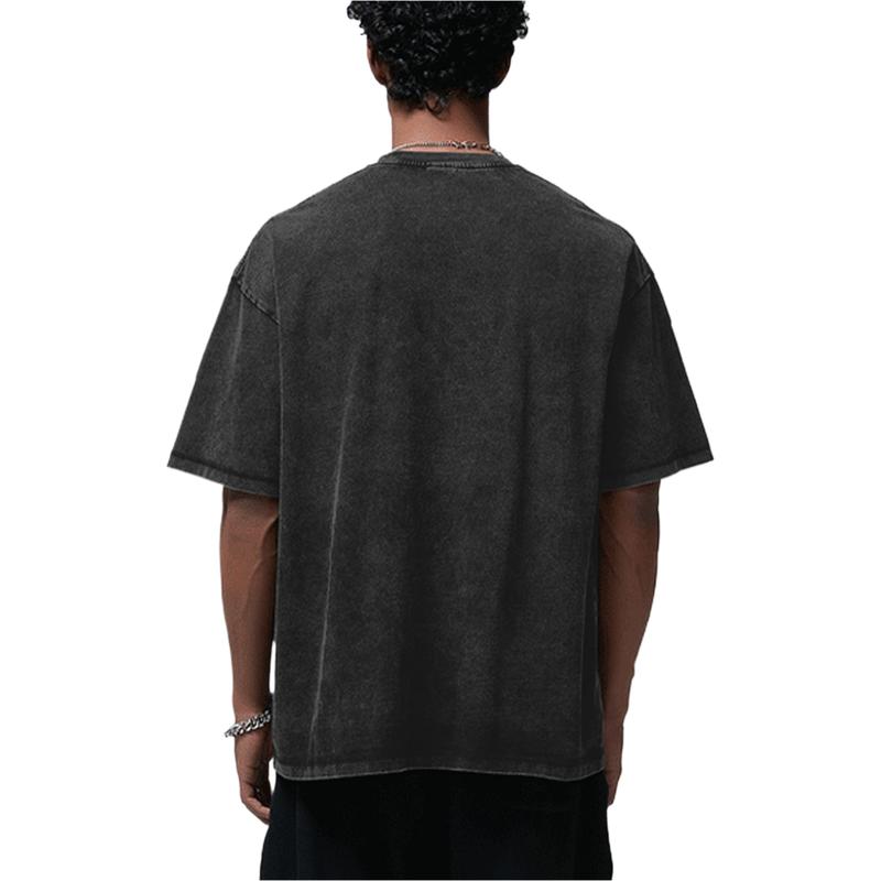 [Vintage Wash] High Quality T-shirt PARAMORE High Quality Cotton Black T-shirt |   Men's Off-shoulder Round Neck Short Sleeves 230g Washed Pattern