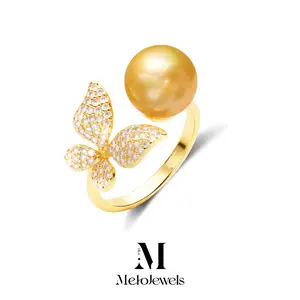 Vitamelo Butterfly Pearl Fairy Ring, Zirconia Inlay, Adjustable Opening for Women, Everyday Jewelry, Anniversary Jewelry open personal  jeweler chinese style gold pearl necklace