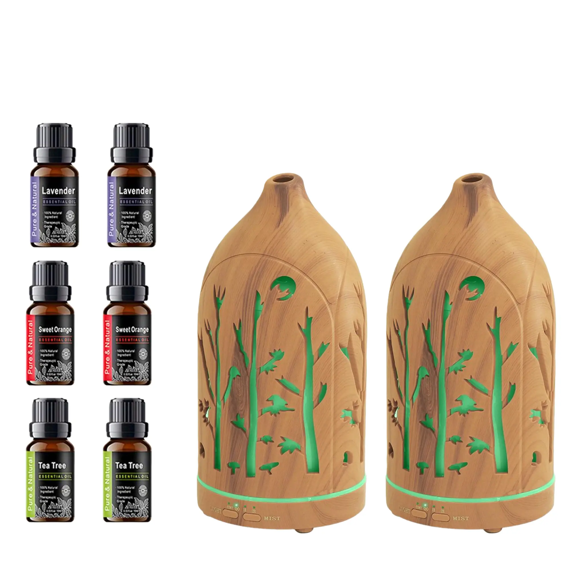 2-Pack Aroma Diffuser Humidifier - Aromatizer with 7 Color Changing LED Nightlight, Auto Shut Off, 6 Essential Oils, USB Port, Adjustable Diffusion, Humidifier for Home Office, Thanksgiving Gift Ideas, Father's Day Gift