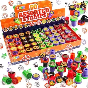 50 Pcs Halloween Stamps for Kids, 25 Designs Assorted Plastic Stamps Bulk, Trick Or Treat Stampers for Halloween Party Favor Gifts, Halloween Goodie Bag Fillers Classroom Game Prizes