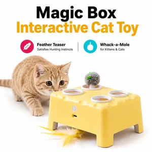 2-in-1 Interactive Cat Toy: Automatic Whack-a-Mole & Rotating Feather Teaser, 3 Play Modes, Non-Slip Weighted Base, Smart Auto Shut-Off, USB-C Rechargeable, Cat Enrichment for Bored & Picky Indoor Cats