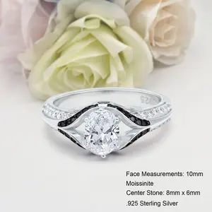 Two Tone Split Shank 1.21 Carat Moissinite Bridal Band Women Wedding Engagement oval Shape Ring 925 Sterling Silver 10mm