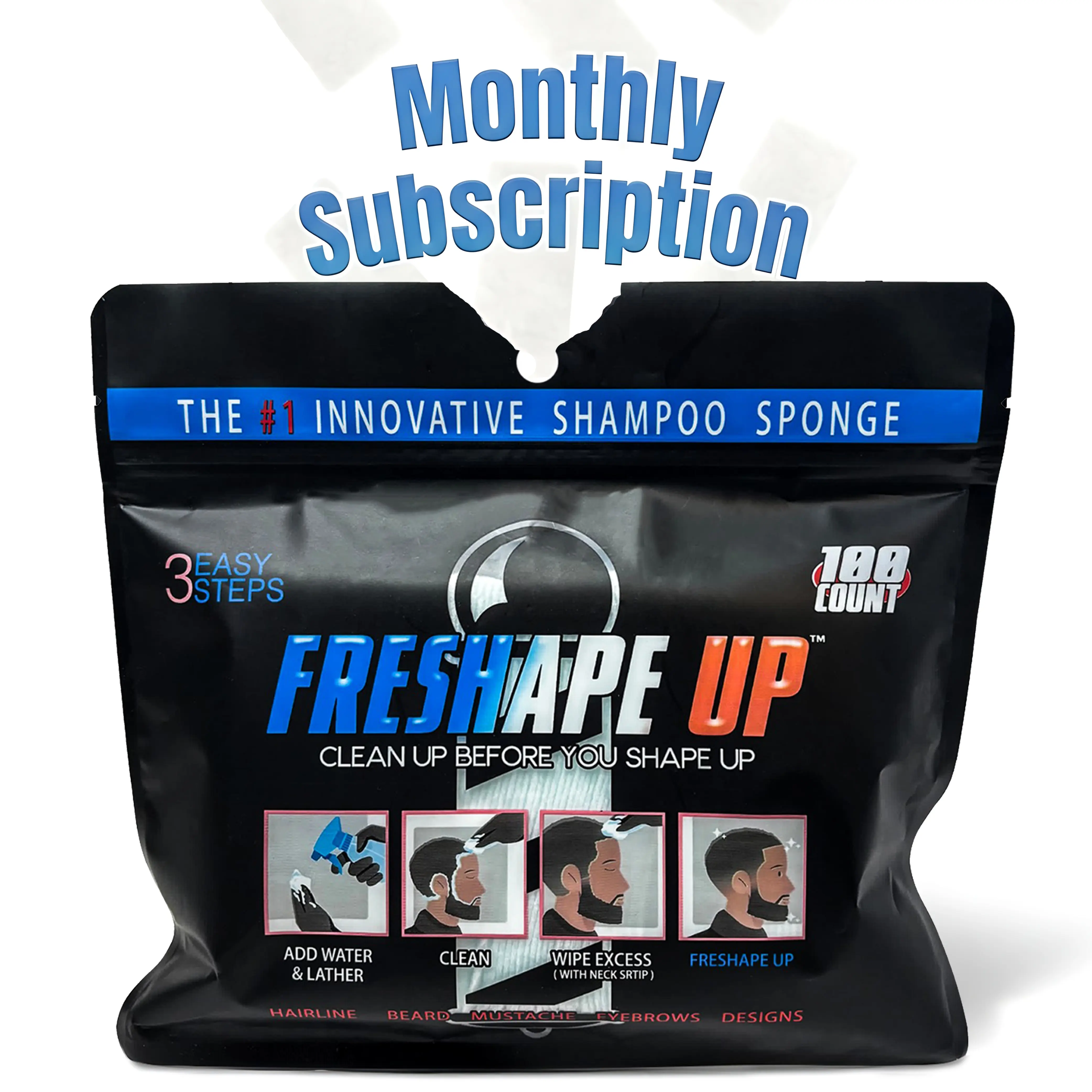 Freshape Up 100-Pack Barber Shampoo-Infused Cleanser Sponges, No-Rinse Hairline Cleaning Haircare Tools for Salon Use