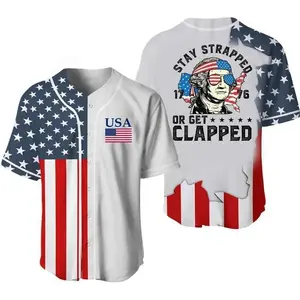 Stay Strapped Or Get Clapped 1776 Baseball Jersey, George Washington Patriotic USA Flag Shirt Mens