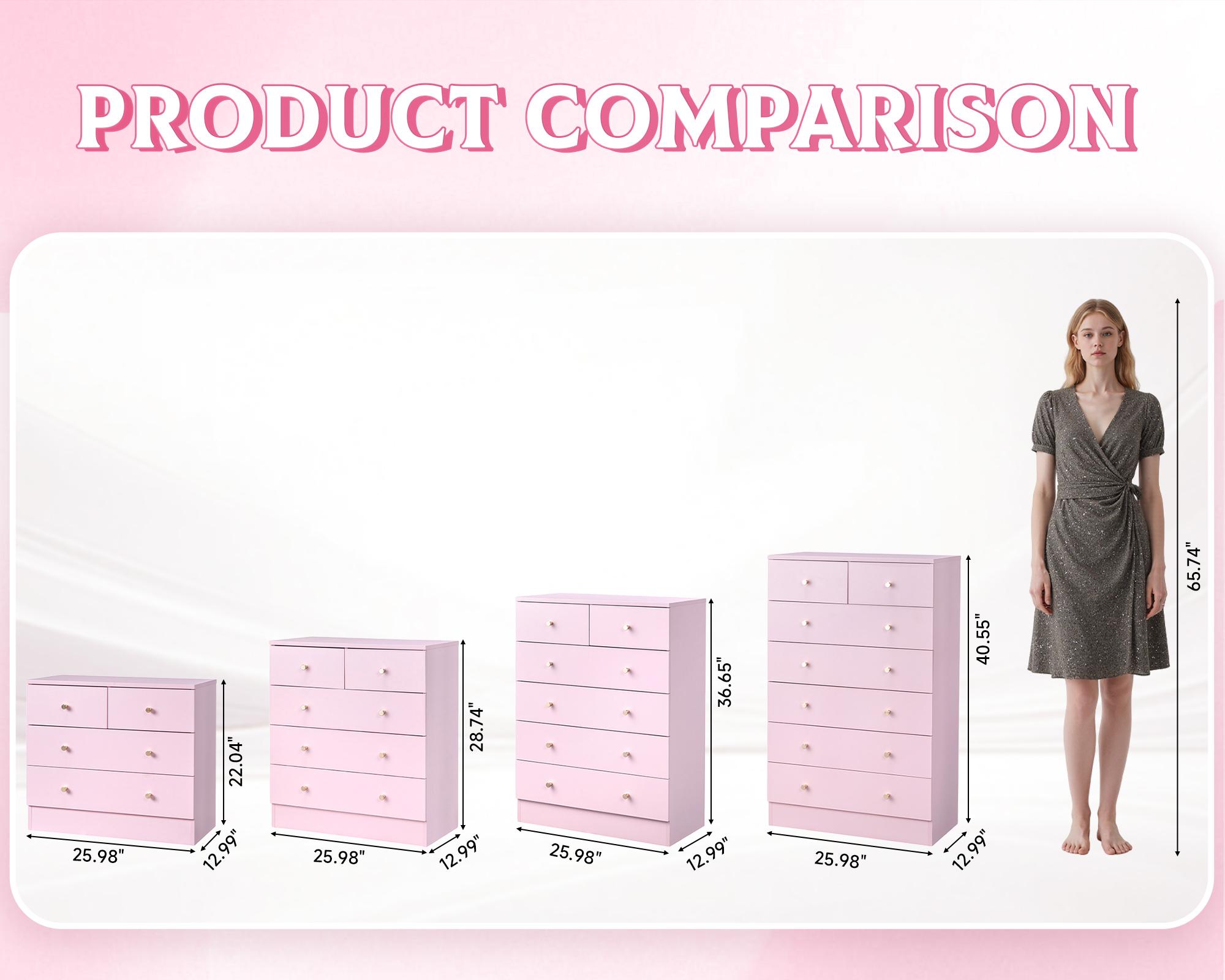 Karl home Pink 5 Drawer Dresser for Bedroom, Modern Wood Dresser Chest of Drawers, Pink Bedroom Dressers for Girls, Anti-Tipping Device, Rose Gold Metal Handle, Living Room, Entryway, Hallway, Office