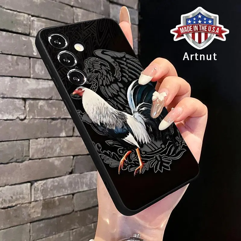 Majestic Rooster Straight Edge Silicone-TPU Smartphone Case - Heavy Duty, Shockproof, Non-Slip Cover with Polycarbonate Casing for S22, S23, S24 Plus/Ultra, S25 Mobile Device Accessories, Cellphone