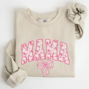 Coquette Mama Sweatshirt, Pink Bow Soft Girl Era Crewneck for Women, Trendy Girly Aesthetic Mama Sweatshirt, Cute Mom Sweater, Cozy Pink Coquette Outfit, Feminine Mama Gift Idea - AH