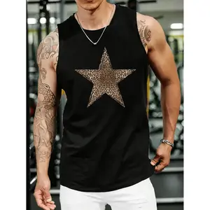 Women streetwear vintage oversized vests black golden star print or leopard gray loose fit short sleeve round neck vests edgy washable layering piece