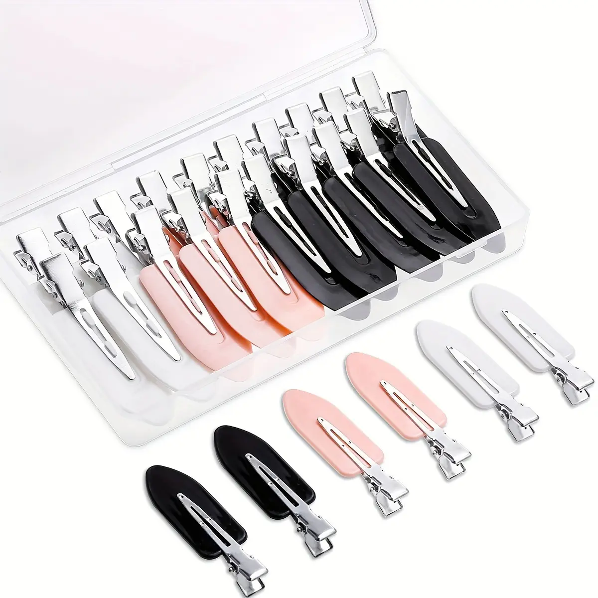 Women's Seamless Bangs Hair Clips Makeup Seamless Hair Clips Side Clips Suitable For Daily Face Wash, Makeup And Skin Care, Casual,Black And White Pink