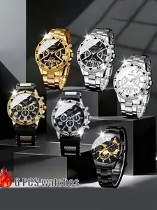 6 men's luxury sports and business watches | Zinc alloy case, battery powered, mixed colors, perfect for daily use, holidays, business events, Father's Day and Valentine's Day gifts
