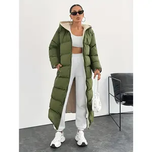 Women's Elegant Long Puffer Coat - Black, Windproof Hooded Winter Jacket with Side Pockets, Machine Washable Polyester, Perfect for Cold Weather Outfits, Casual Elegant Wear | Hooded Puffer Coat | Polyester Jacket, Puffer Jacket