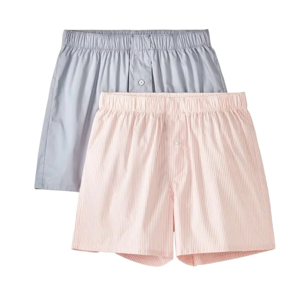 Goodfellow & Co Men's Comfy Cotton Plaid Print Woven Boxer Set (2pk) - Mid-Day Fit, Medium (32.5-34.5), Pink Stripe-Gray with Teal Accent, Checkered, Elastic, Boxer Brief, Cotton Two-Piece Men's Boxer Briefs