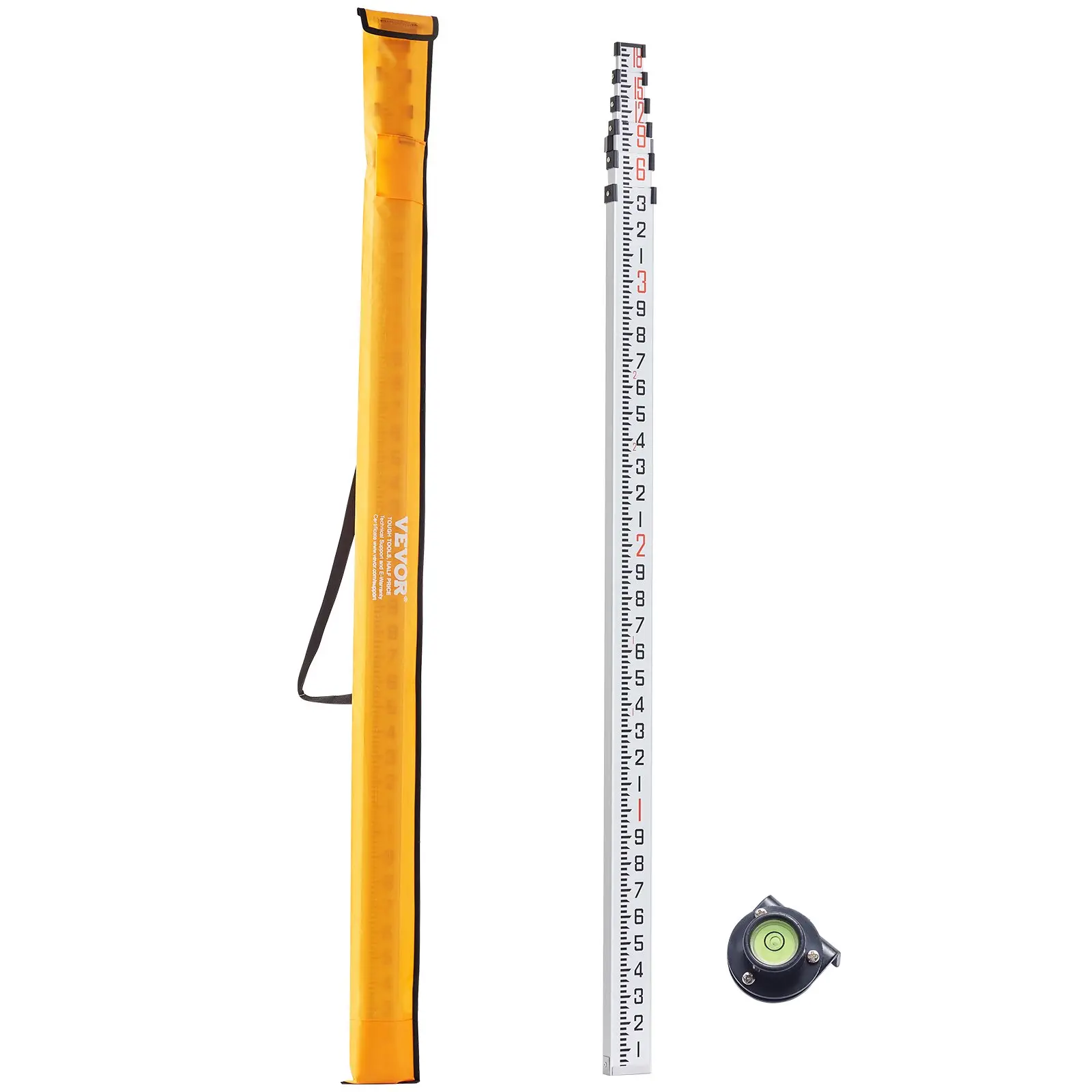 VEVOR Grade Rod, Aluminum, 18 ft/10ths 6 Sections Telescopic Measuring Rod, Double-Sided Scale 1/10 ft Leveling Rod Stick, 18 ft Extend, Walls, Floors