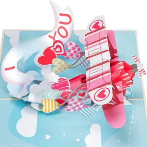 3D Pop Up Card, I  You Biplane, For Valentines Day, Mothers Day, Birthday, All Occasions,  or  - 5" x 7" Cover - Includes Envelope and Note Tag