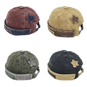 Unisex Washed Color Brimless Caps Without Visor Star Splicing Docker Cap Letter Adjustable Beanie Hat Vintage Style Hip Hop Hats